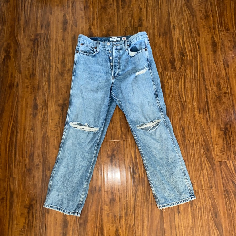 demin ripped straight legged jeans